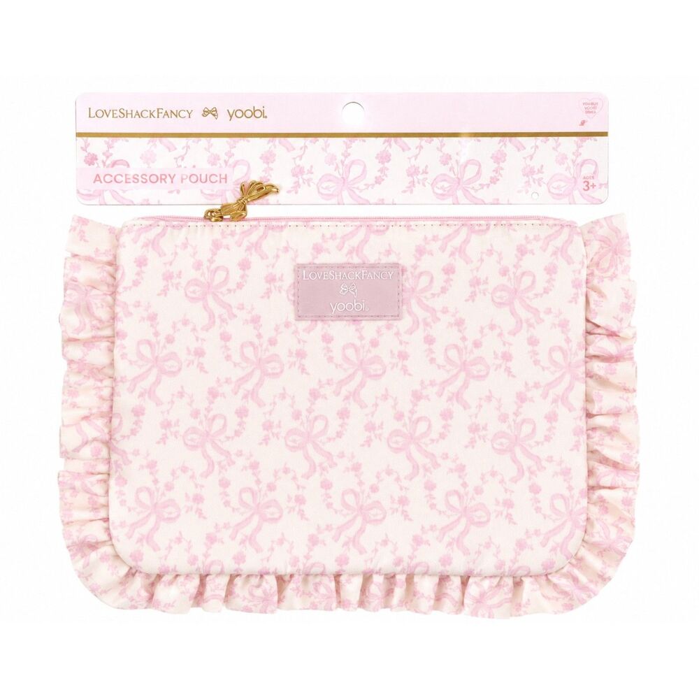 NWT LoveShackFancy x Yoobi Cream Bow Ruffle Accessory Pouch Floral